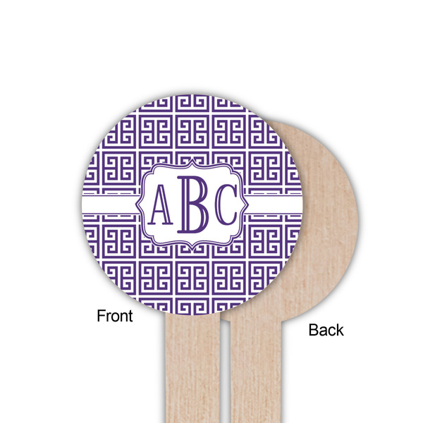 Greek Key Wooden 6" Food Pick - Round - Single Sided - Front & Back