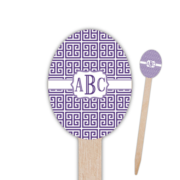 Custom Greek Key Oval Wooden Food Picks (Personalized)