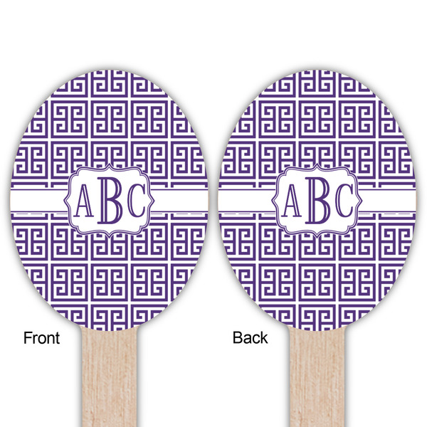 Greek Key Wooden Food Pick - Oval - Double Sided - Front & Back