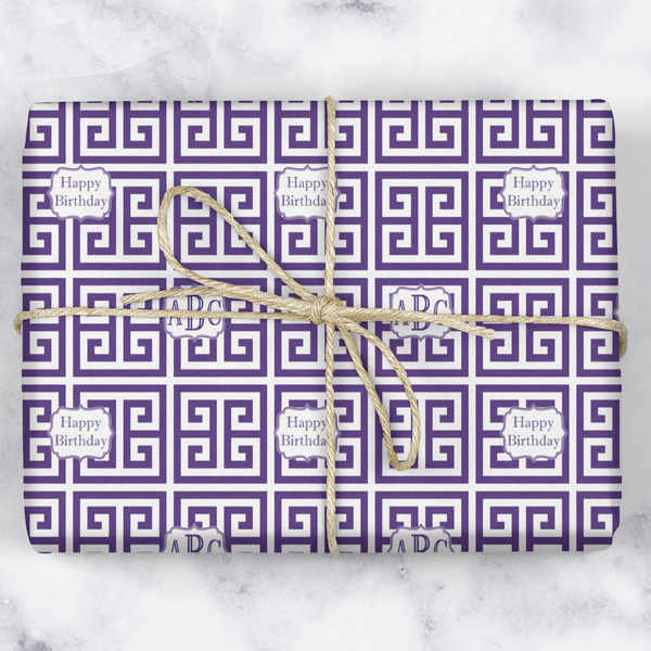 Greek Key Wrapping Paper Roll - Matte - Wrapped Box