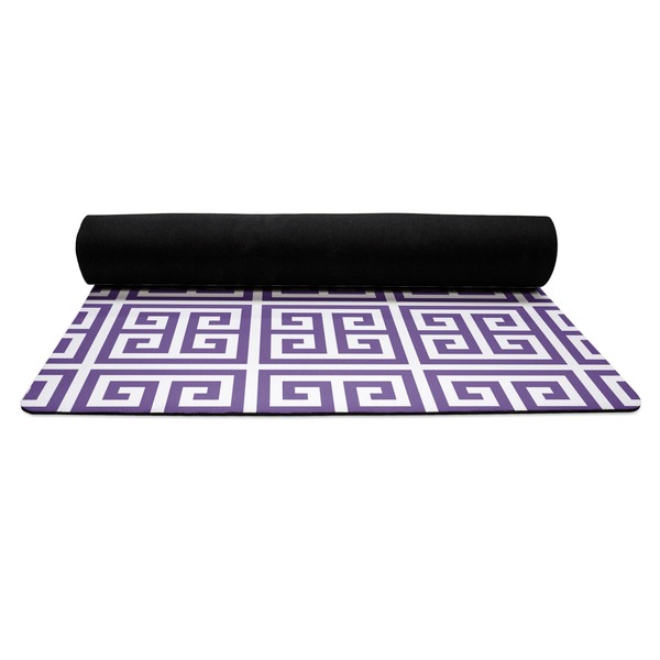 Greek Key Yoga Mat Rolled up Black Rubber Backing