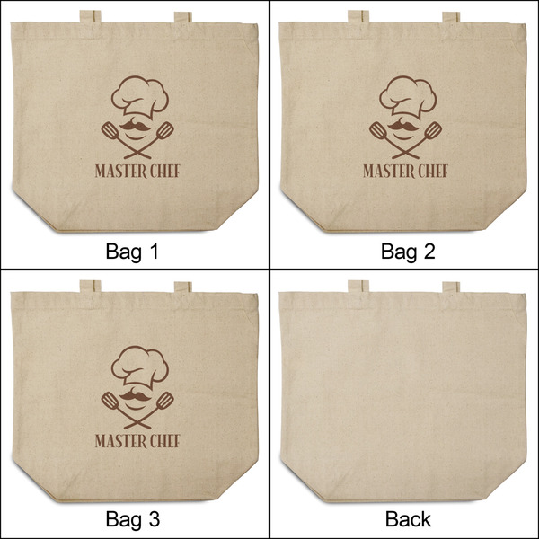 Master Chef 3 Reusable Cotton Grocery Bags - Front & Back View