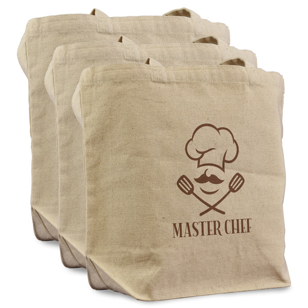Custom Master Chef Reusable Cotton Grocery Bags - Set of 3 (Personalized)