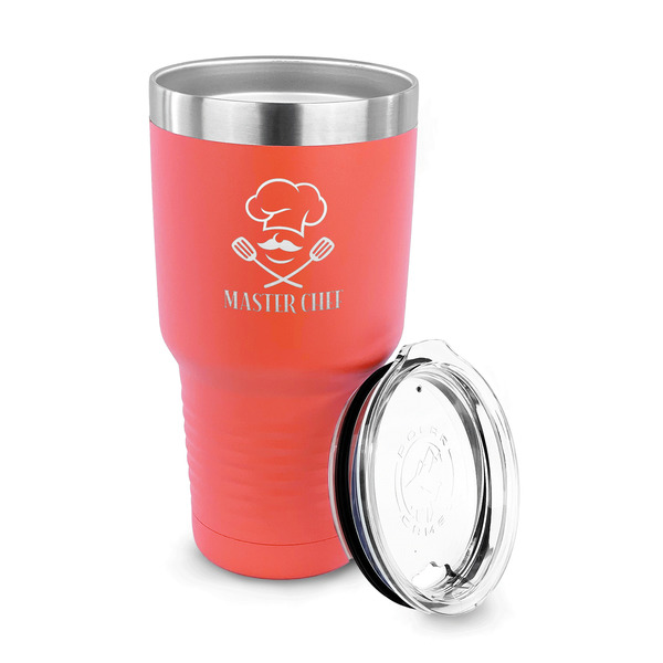 Master Chef 30 oz Stainless Steel Ringneck Tumblers - Coral - LID OFF