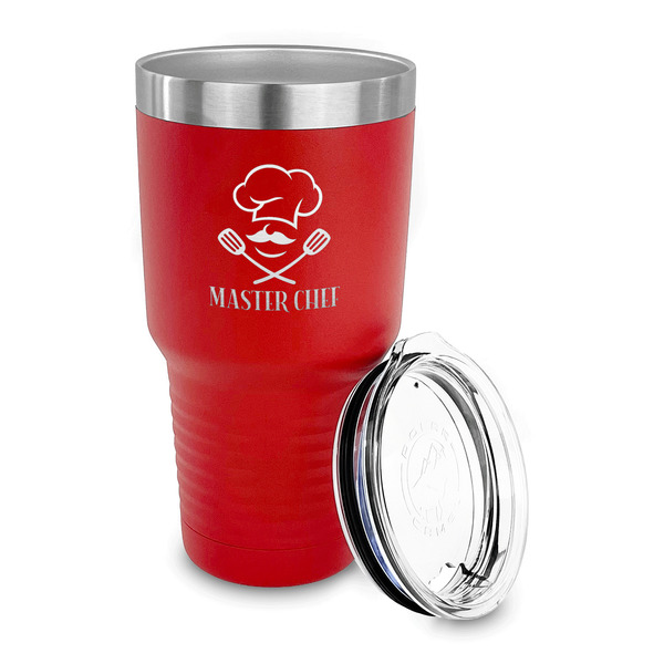Master Chef 30 oz Stainless Steel Ringneck Tumblers - Red - LID OFF