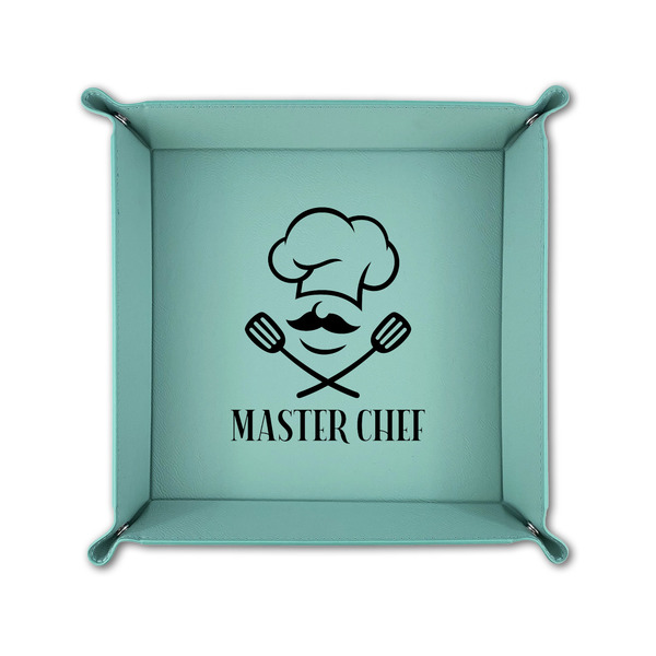 Master Chef 6" x 6" Teal Leatherette Snap Up Tray - FOLDED UP