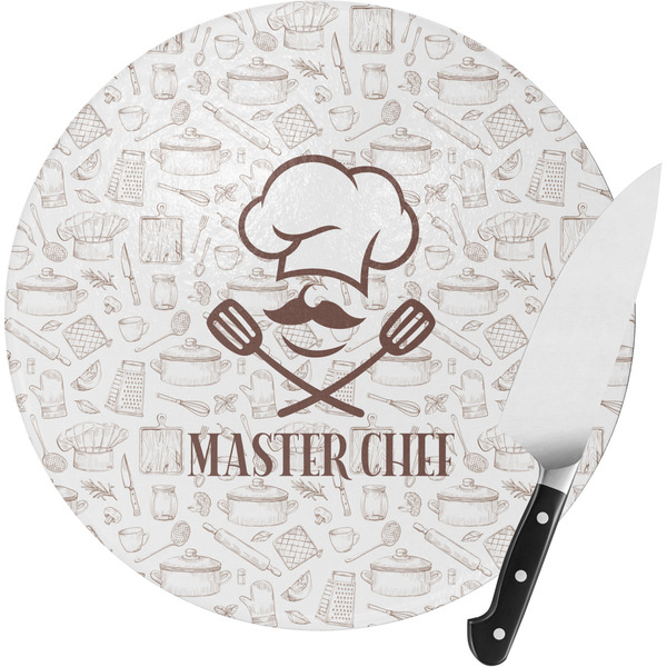 Custom Master Chef Round Glass Cutting Board - Small (Personalized)