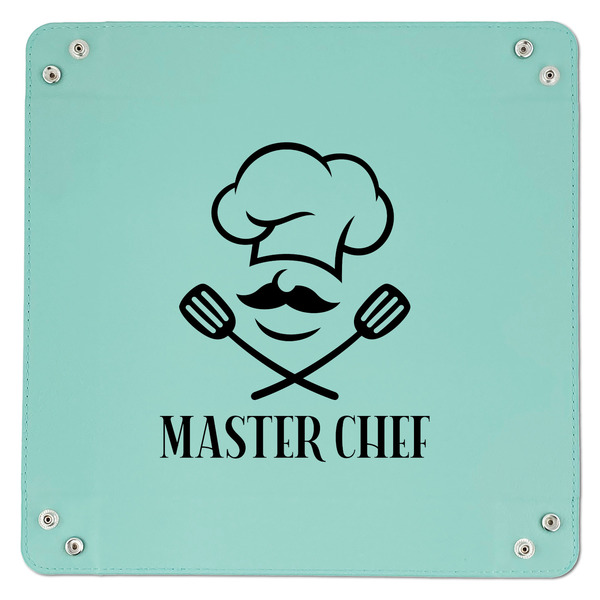 Master Chef 9" x 9" Teal Leatherette Snap Up Tray - APPROVAL