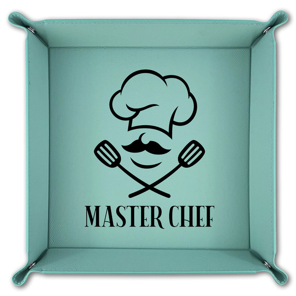 Master Chef 9" x 9" Teal Leatherette Snap Up Tray - FOLDED