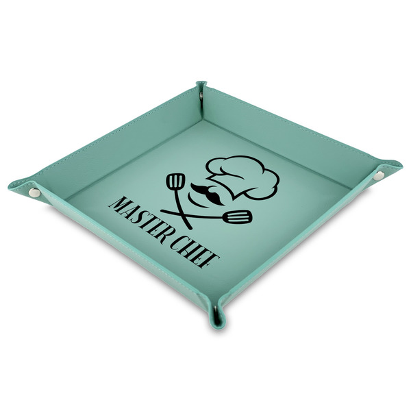 Custom Master Chef 9" x 9" Teal Faux Leather Valet Tray (Personalized)