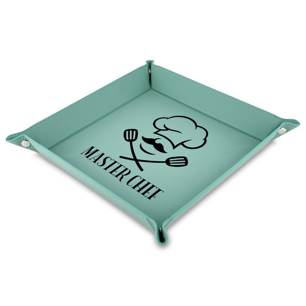 Custom Master Chef Faux Leather Dice Tray - 9" x 9"  - Teal