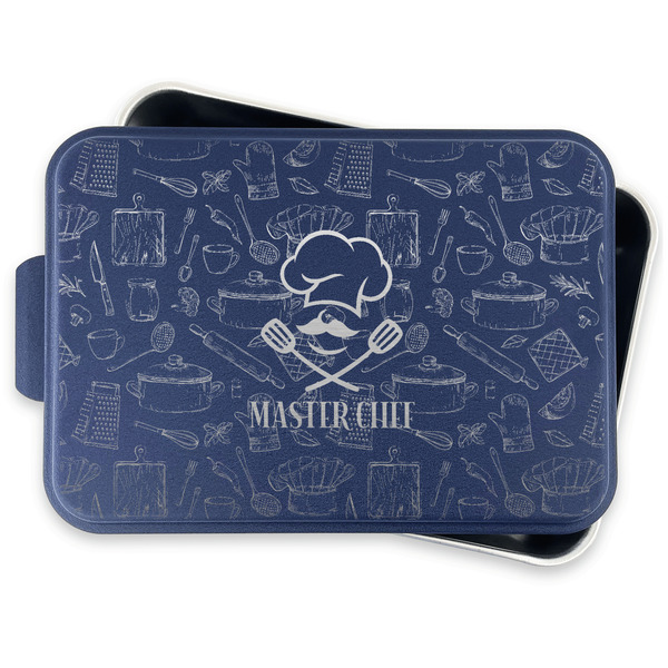 Master Chef Aluminum Baking Pan - Navy Lid - FRONT w/lid off