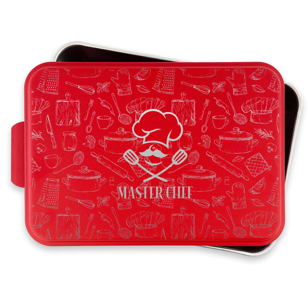 Master Chef Aluminum Baking Pan - Red Lid - FRONT w/lif off