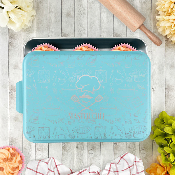 Master Chef Aluminum Baking Pan - Teal Lid - LIFESTYLE