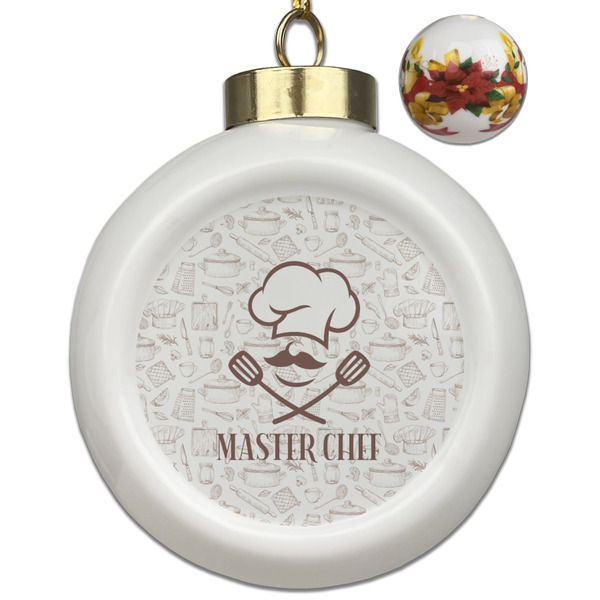 Custom Master Chef Ceramic Ball Ornaments - Poinsettia Garland (Personalized)