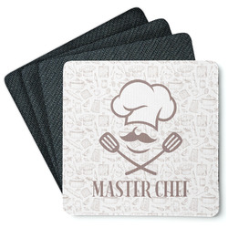 Master Chef Square Rubber Backed Coasters - Set of 4 w/ Name or Text