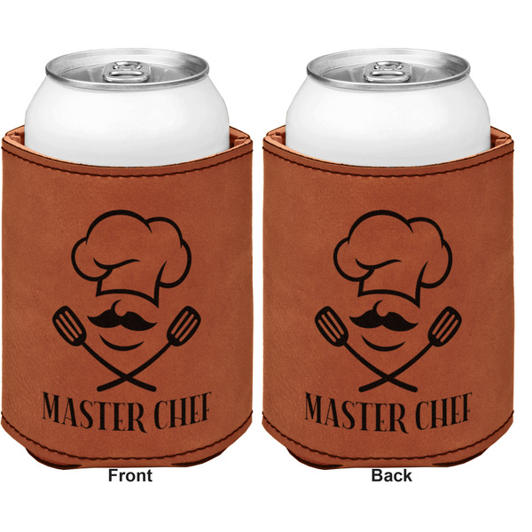 Master Chef Cognac Leatherette Can Sleeve - Double Sided Front and Back