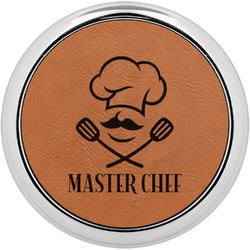 Master Chef Leatherette Round Coaster w/ Silver Edge - Single or Set (Personalized)