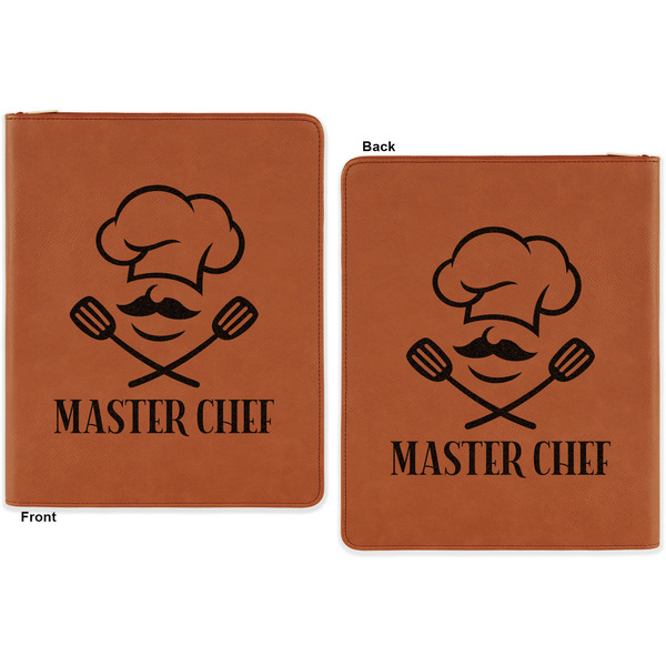 Master Chef Cognac Leatherette Zipper Portfolios with Notepad - Double Sided - Apvl