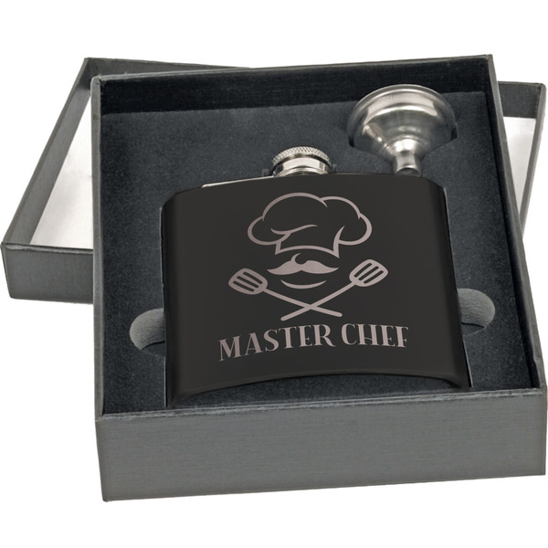 Master Chef Engraved Black Flask Gift Set