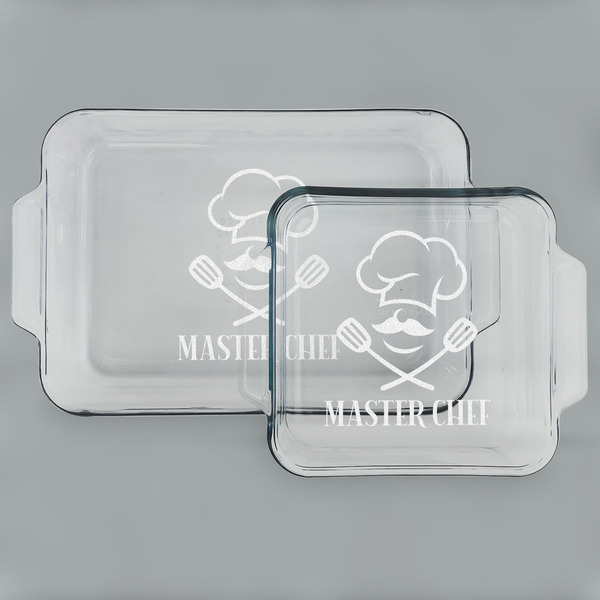 Custom Master Chef Set of Glass Baking & Cake Dish - 13in x 9in & 8in x 8in (Personalized)