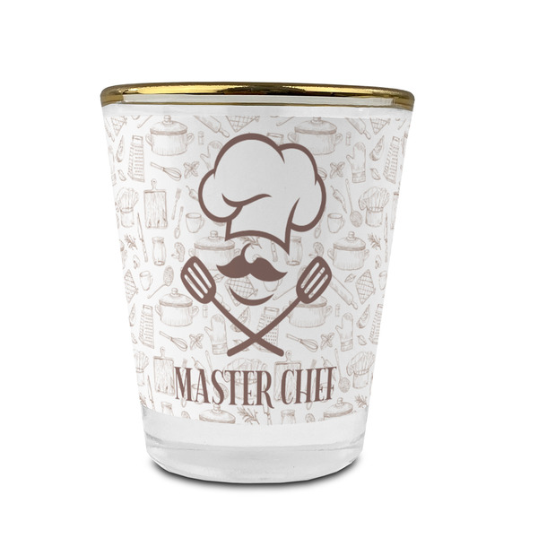 Custom Master Chef Glass Shot Glass - 1.5 oz - with Gold Rim - Set of 4 (Personalized)