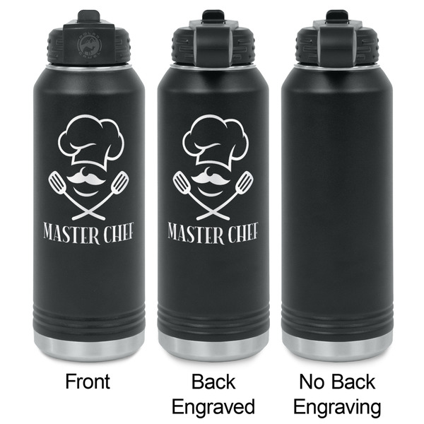 Master Chef Laser Engraved Water Bottles - 2 Styles - Front & Back View