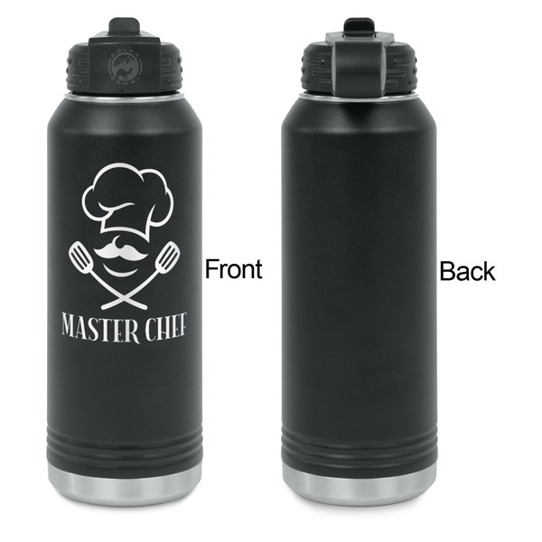 Master Chef Laser Engraved Water Bottles - Front Engraving - Front & Back View