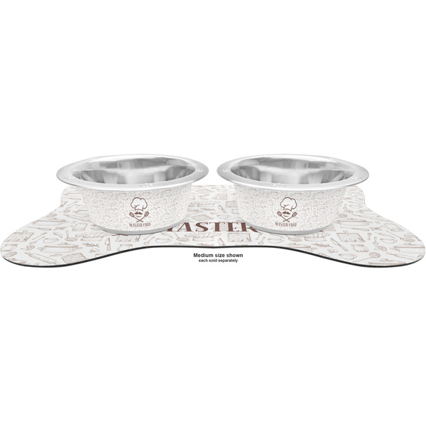 Master Chef Metal Pet Bowls - On Dog Bone Shaped Mat