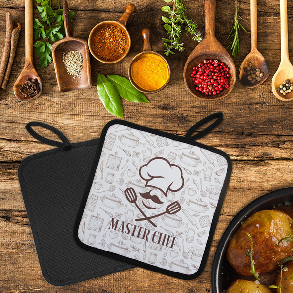 Master Chef Neoprene Pot Holder - Set of 2  LIFESTYLE (Flatlay)