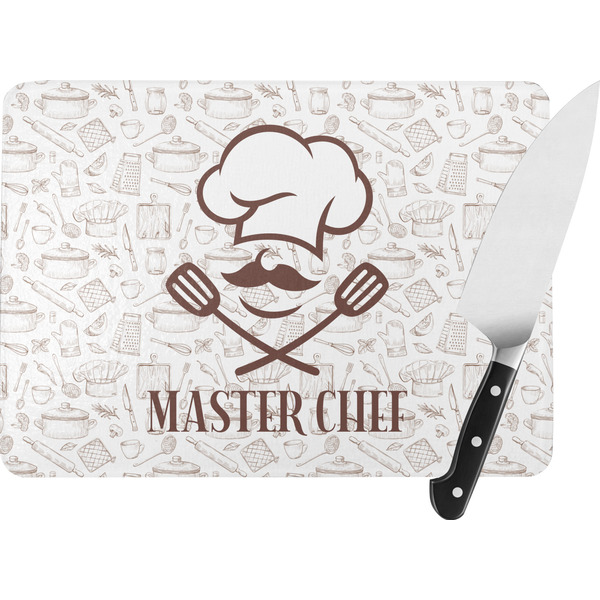 Custom Master Chef Rectangular Glass Cutting Board - Large - 15.25"x11.25" w/ Name or Text