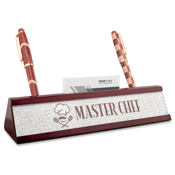 Custom Master Chef Red Mahogany Nameplate with Business Card Holder (Personalized)