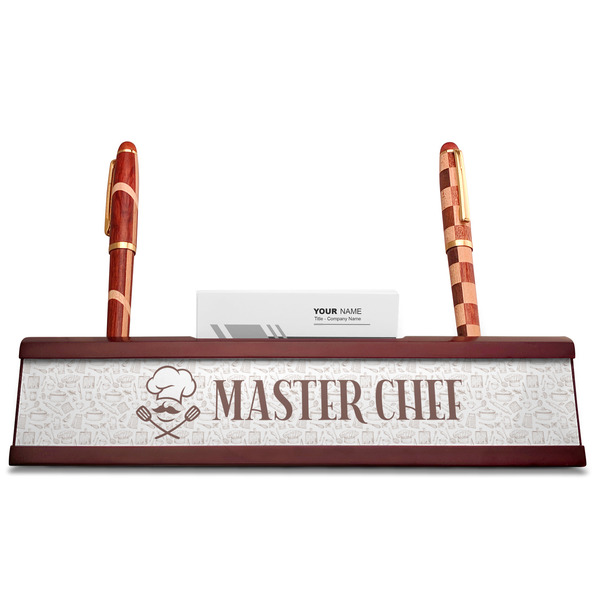 Master Chef Red Mahogany Nameplates with Business Card Holder - Straight