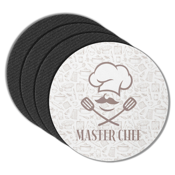 Custom Master Chef Round Rubber Backed Coasters - Set of 4 w/ Name or Text