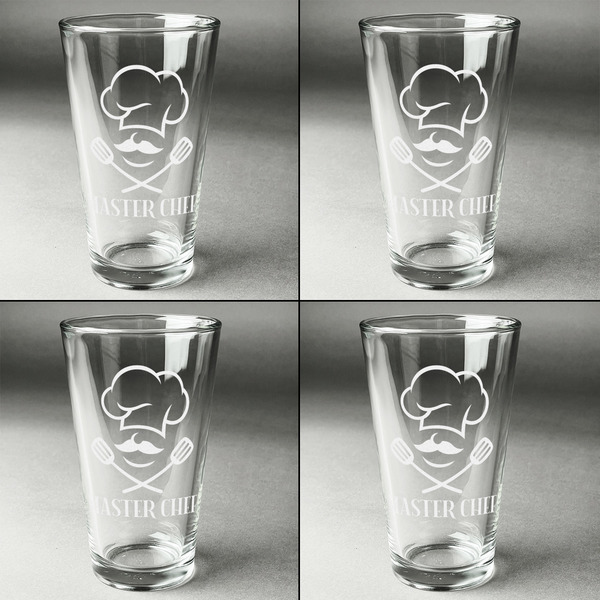 Master Chef Set of Four Engraved Beer Glasses - Individual View