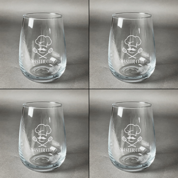Master Chef Set of Four Personalized Stemless Wineglasses (Approval)