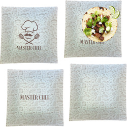 Master Chef Set of 4 Glass Square Lunch / Dinner Plate 9.5" w/ Name or Text