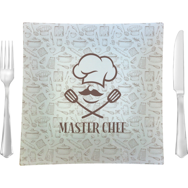 Custom Master Chef 9.5" Glass Square Lunch / Dinner Plate- Single or Set of 4 (Personalized)