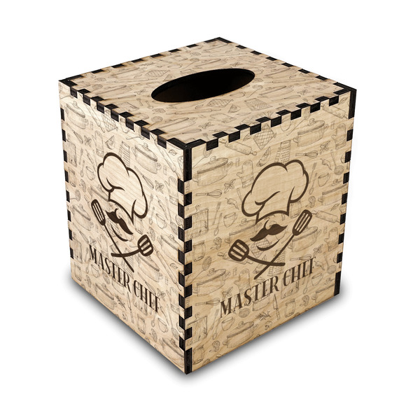 Custom Master Chef Wood Tissue Box Cover - Square (Personalized)