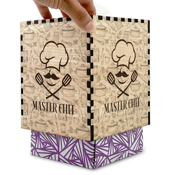 Master Chef Square Tissue Box Covers - Wood - with box