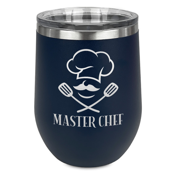 Custom Master Chef Stemless Stainless Steel Wine Tumbler - Navy - Single Sided (Personalized)