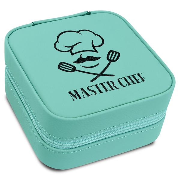 Custom Master Chef Travel Jewelry Box - Teal Leather (Personalized)