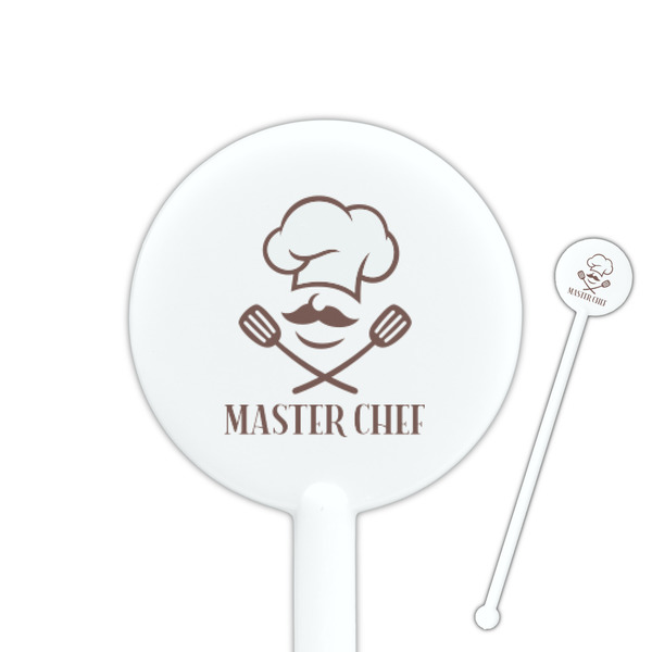 Custom Master Chef 5.5" Round Plastic Stir Sticks - White - Double Sided (Personalized)