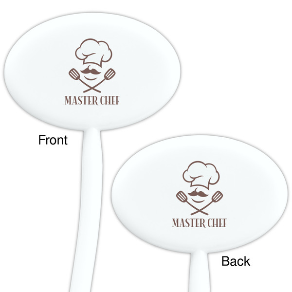 Master Chef White Plastic 7" Stir Stick - Double Sided - Oval - Front & Back