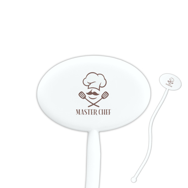 Custom Master Chef 7" Oval Plastic Stir Sticks - White - Single Sided (Personalized)