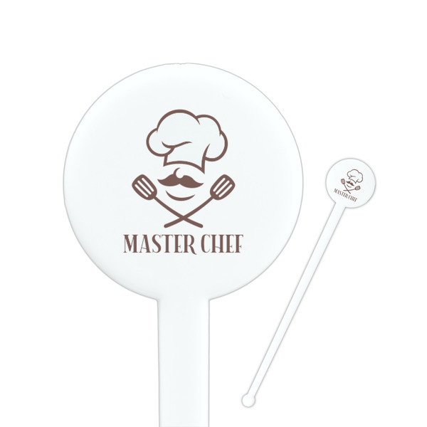 Custom Master Chef 7" Round Plastic Stir Sticks - White - Single Sided (Personalized)