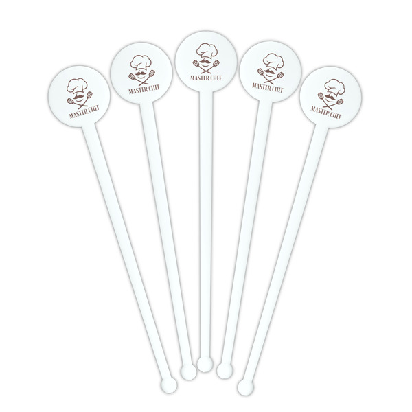 Master Chef White Plastic 7" Stir Stick - Round - Fan View