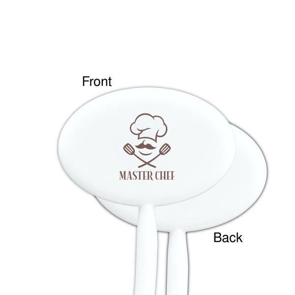 Master Chef White Plastic 7" Stir Stick - Single Sided - Oval - Front & Back