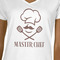 Master Chef White V-Neck T-Shirt on Model - CloseUp
