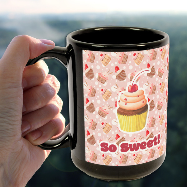 Sweet Cupcakes 15oz. Black Mug - LIFESTYLE